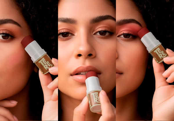 3 EM 1 EM BASTÃO: Blush + Sombra + Batom FPS 50